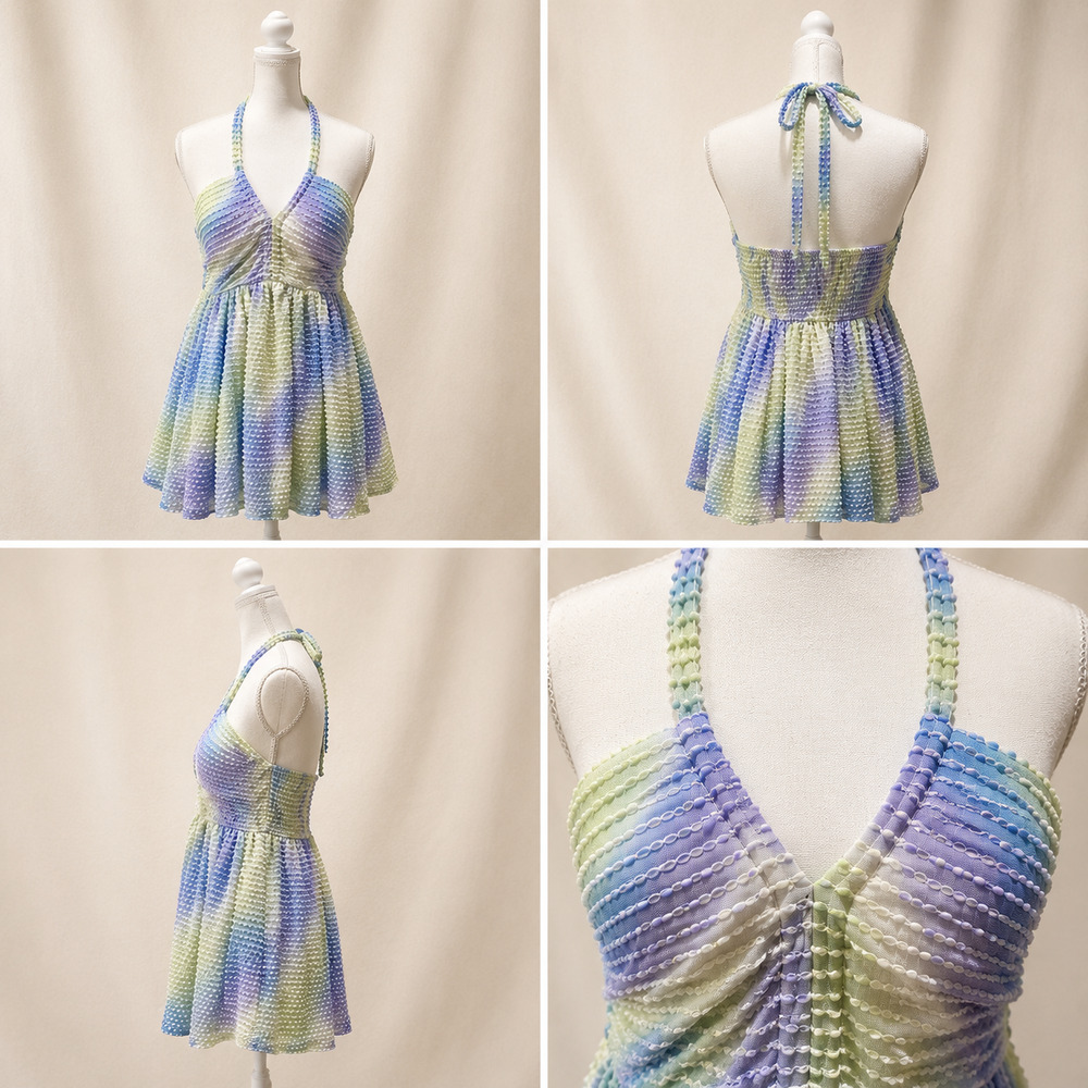 Wild Fable L Halter Babydoll Dress Pastel Tie Dye Fairycore Coquette Y2K Whimsy